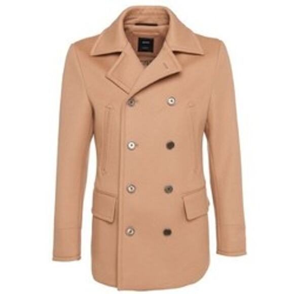 BOSS Hugo Boss Tailored T Cawel Wool Blend Coat Size US 40R Tan Pea Coat